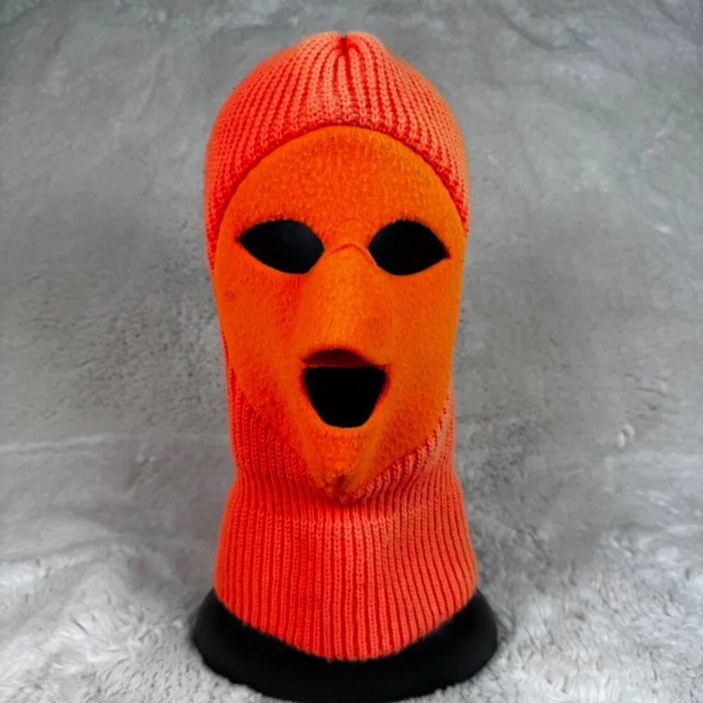 VTG Blaze Orange Knit Balaclava Beanie Hat Face Mask Mens Outdoor Winter Hunting